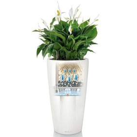 Pot de fleur LECHUZA Rondo Premium 40 - kit complet, blanc brillant