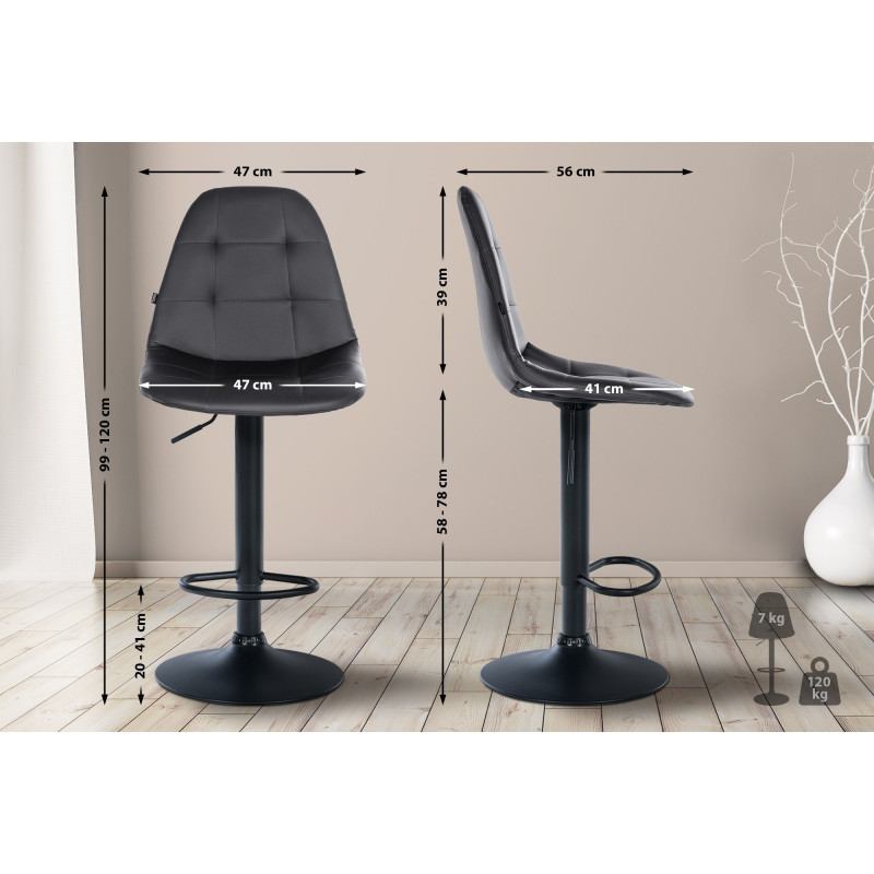 Tabouret de bar Elmore simili cuir B noir