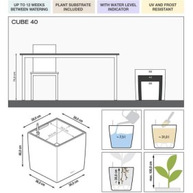 Pot de fleur - LEC - Cube Premium 40 - argent métallisé - résistant aux intempéries et aux UV