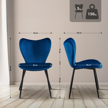 Chaise de salle à manger Maika en velours bleu foncé