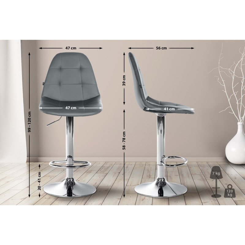 Tabouret de bar Elmore simili cuir C gris
