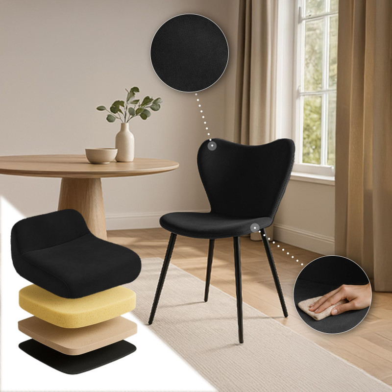 Chaise de salle à manger Maika, velours, noire