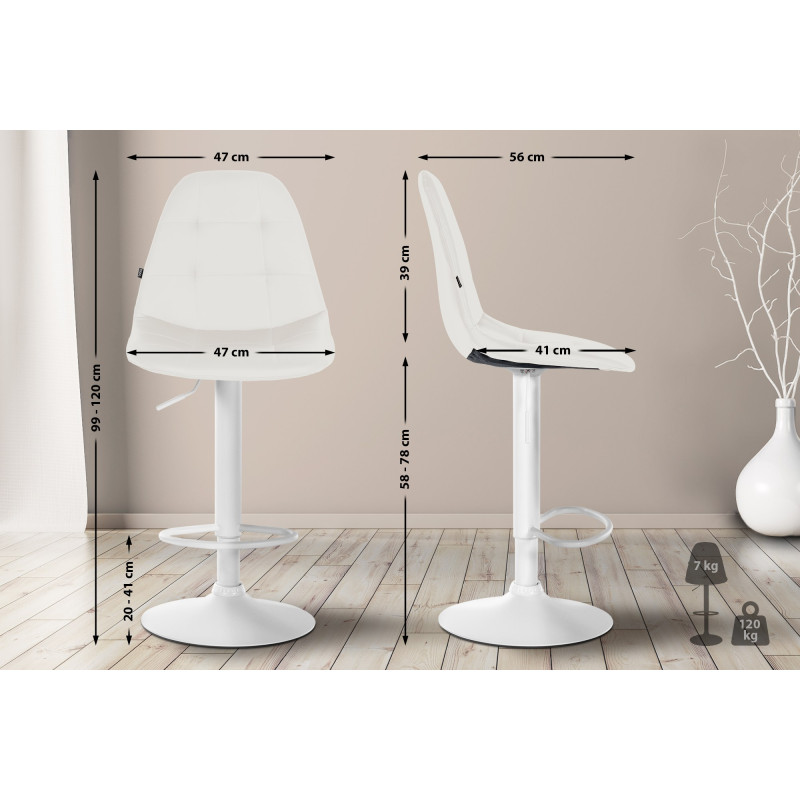 Tabouret de bar Elmore simili cuir W blanc