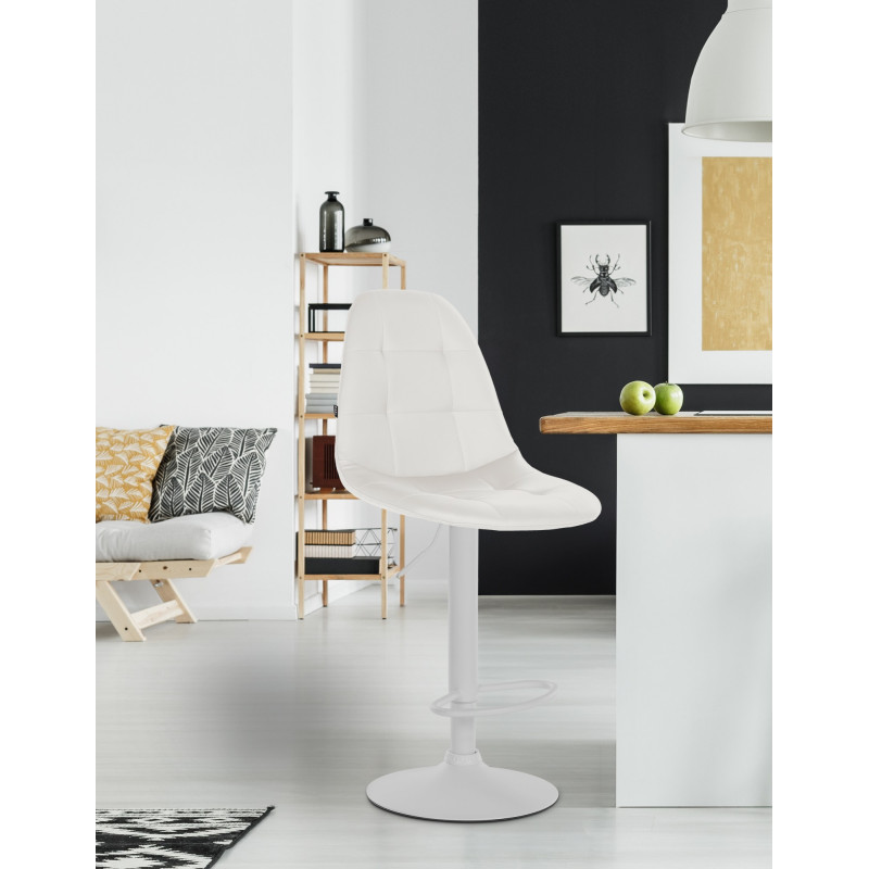 Tabouret de bar Elmore simili cuir W blanc