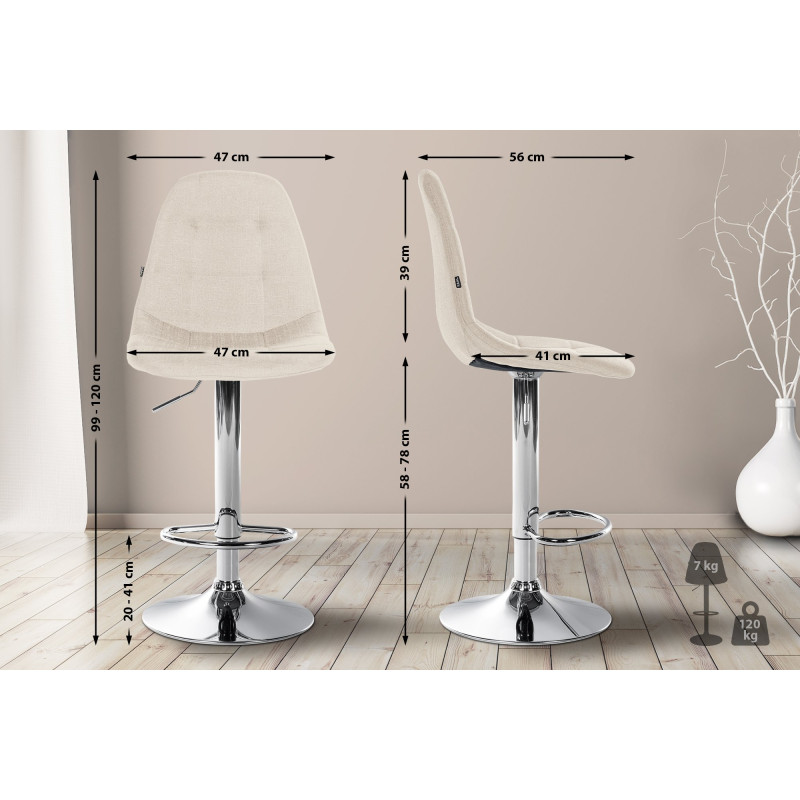 Tabouret de bar Elmore tissu C crème