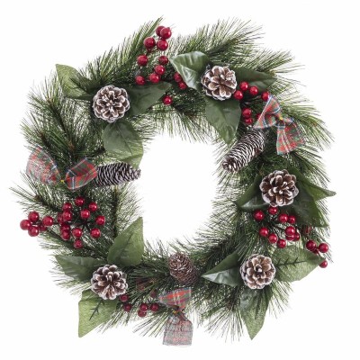 Couronne de Noël Blanc Rouge Vert Naturel PVC 40 cm