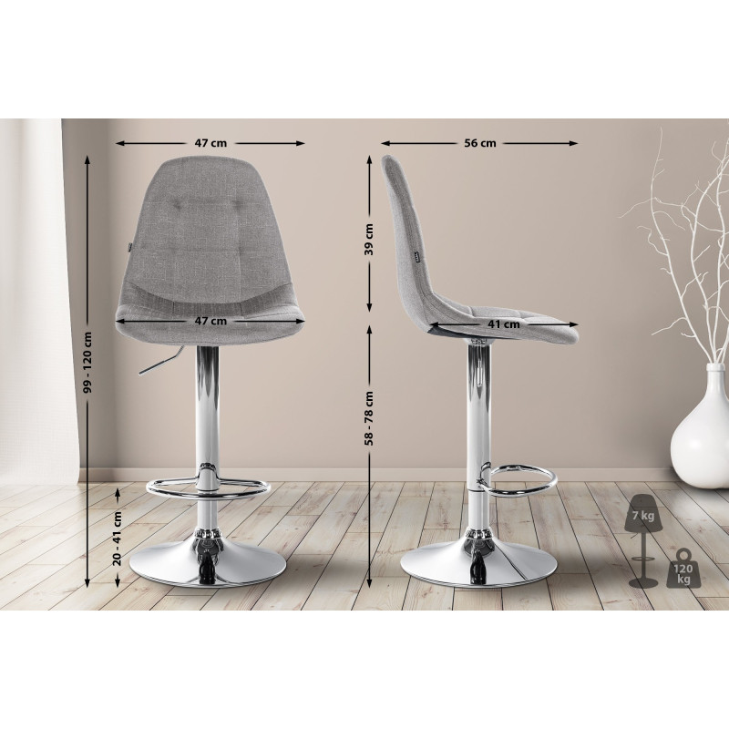 Tabouret de bar Elmore tissu C gris