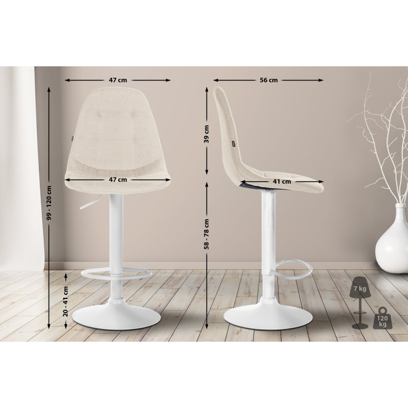 Tabouret de bar Elmore tissu W crème