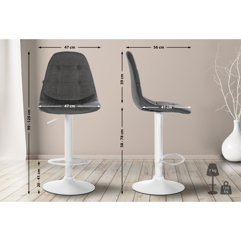 Tabouret de bar Elmore tissu W gris foncé