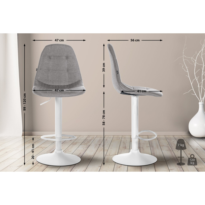 Tabouret de bar Elmore tissu W gris