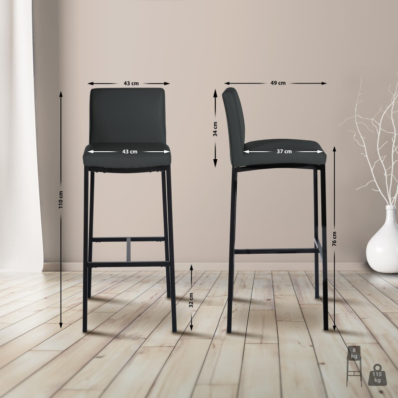 Tabouret de bar Freeport simili cuir B gris foncé