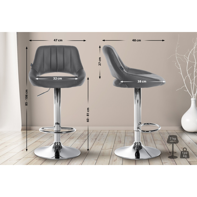 Tabouret de bar Milet en cuir artificiel chromé gris