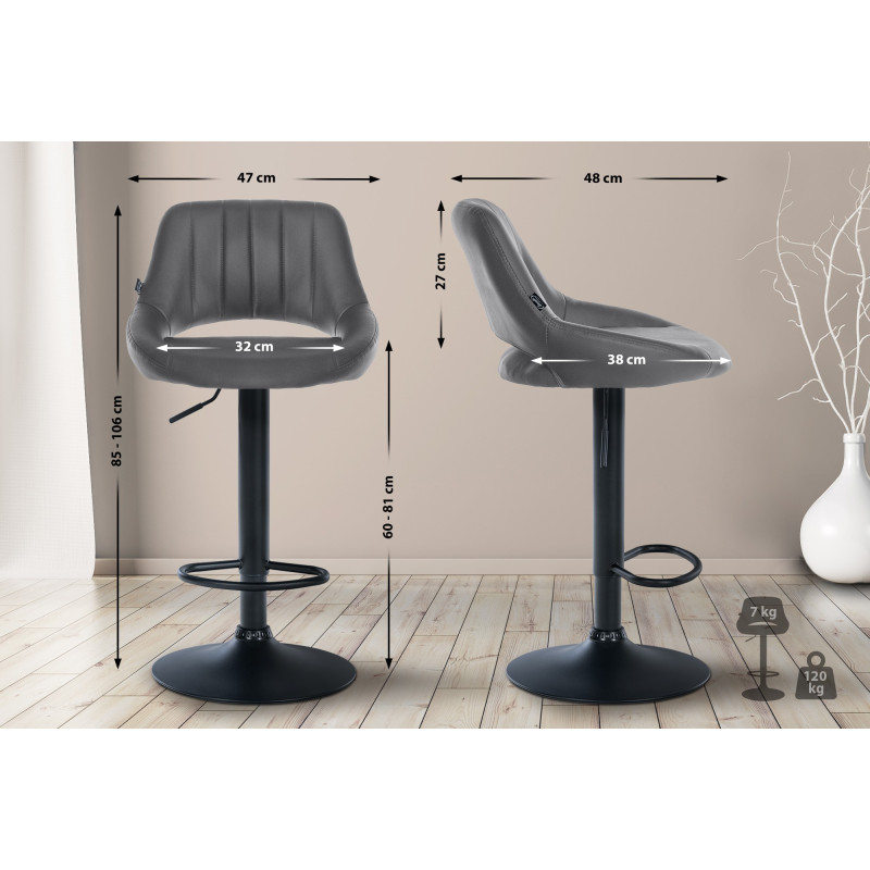 Tabouret de bar Milet simili cuir gris