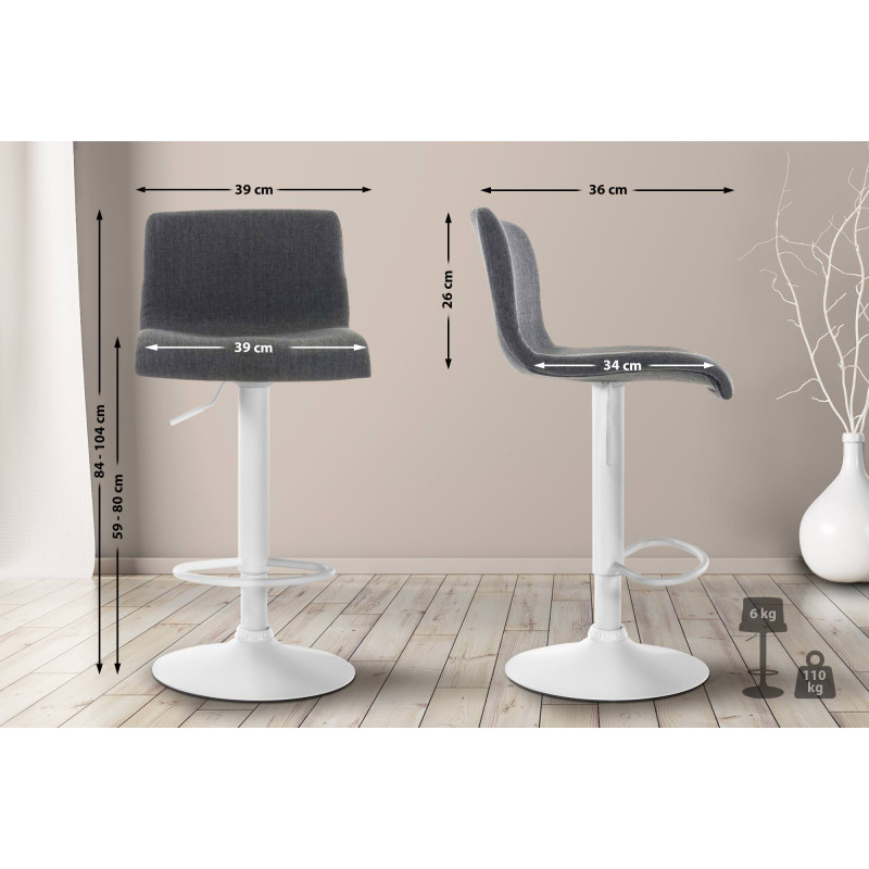 Tabouret de bar Hoover tissu W gris foncé