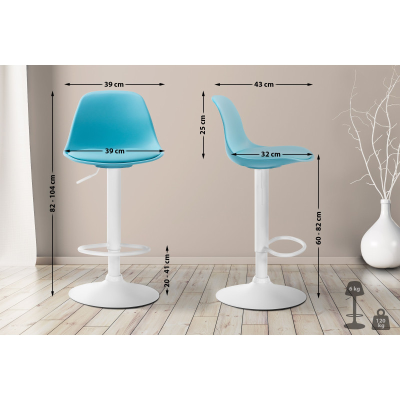Tabouret de bar Kiel, similicuir bleu