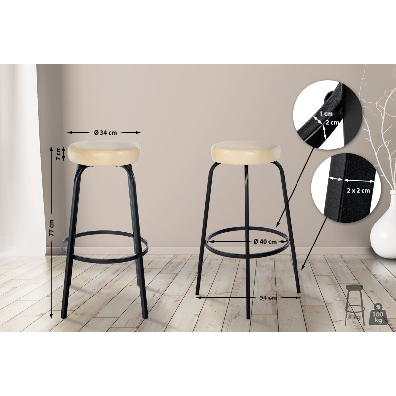 Tabouret de bar Kamari en cuir artificiel crème