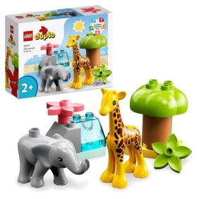 LEGO 10971 DUPLO Animaux Sauvages d'Afrique, Jouet sur le Safari des 2 Ans avec Figurines d'Éléphant et  Girafe avec Tapis de Je