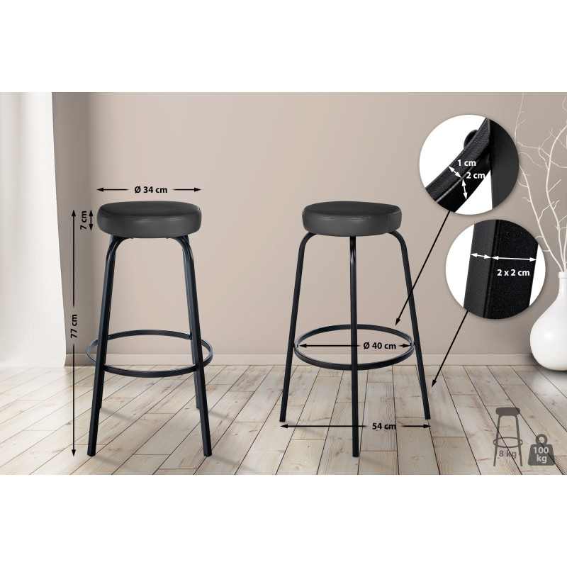 Tabouret de bar Kamari en cuir artificiel gris foncé