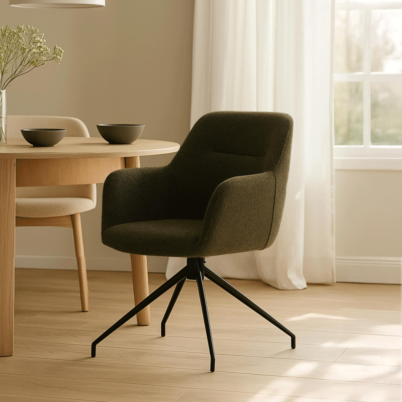 Chaise de salle à manger Merlinda en tissu Teddy vert foncé