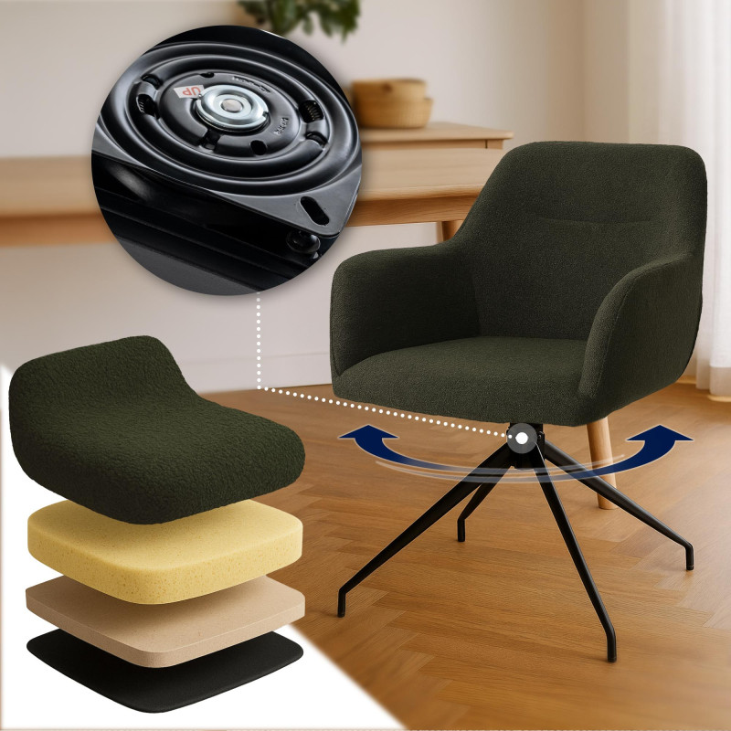 Chaise de salle à manger Merlinda en tissu Teddy vert foncé