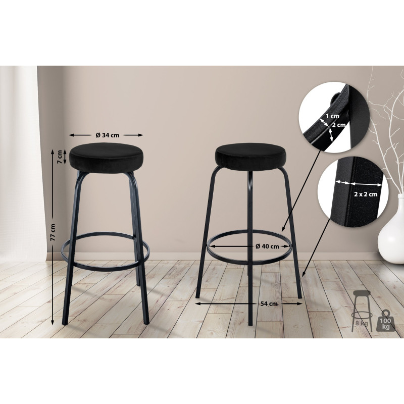 Tabouret de bar en velours Kamari noir