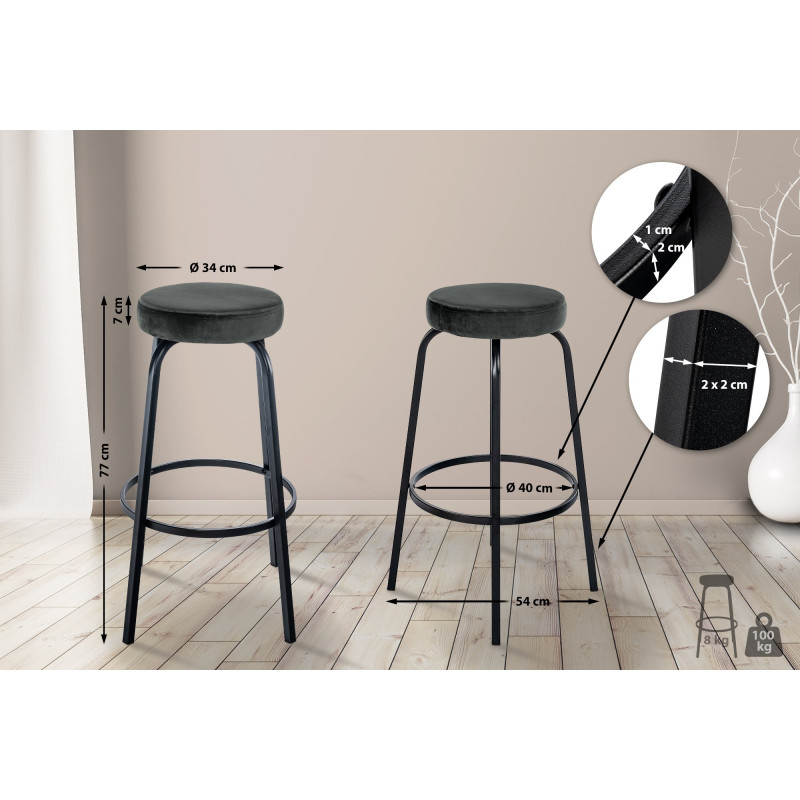Tabouret de bar en velours Kamari gris foncé
