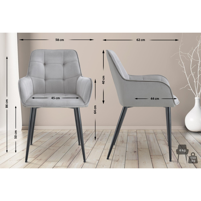Ensemble de 2 chaises de salle à manger en velours Ferndale gris clair
