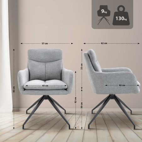 Lot de 2 chaises de salle à manger Somers en tissu gris clair