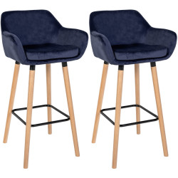 Lot de 2 tabourets de bar en velours Grant bleu foncé