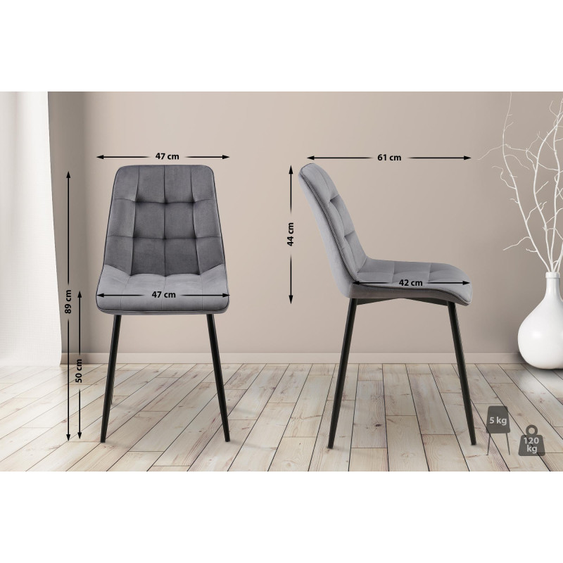 Lot de 2 chaises de salle à manger Gifford en velours gris foncé