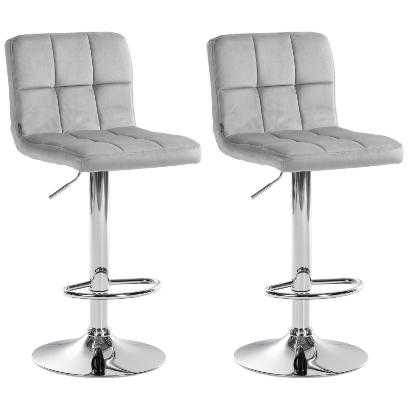 Lot de 2 tabourets de bar Pérou velours chrome gris