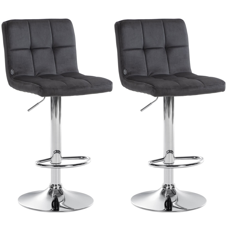 Lot de 2 tabourets de bar Pérou velours chrome noir