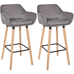 Lot de 2 tabourets de bar Grant en velours gris