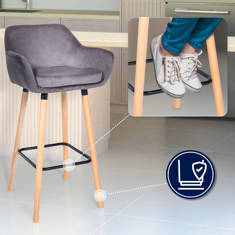 Lot de 2 tabourets de bar Grant en velours gris