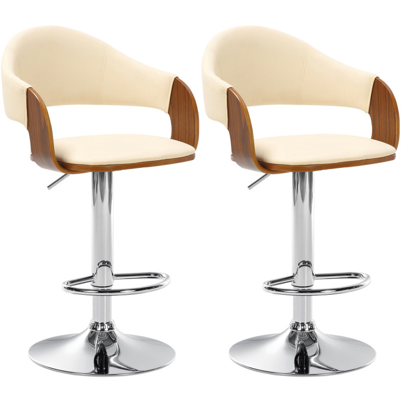 Lot de 2 tabourets de bar Nilse, simili cuir, chrome noix/crème