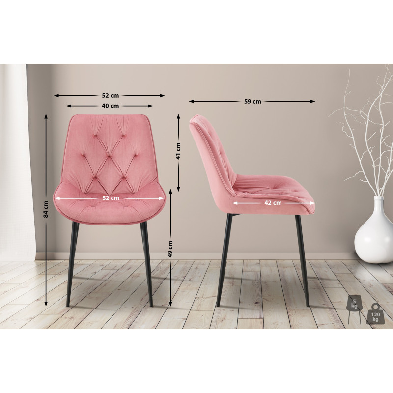 Lot de 2 chaises de salle à manger Wallace en velours rose