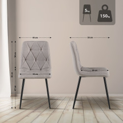 Lot de 2 chaises de salle à manger en tissu Clairton gris clair