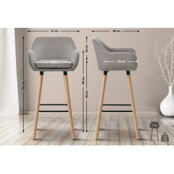 Lot de 2 tabourets de bar en tissu Grant gris