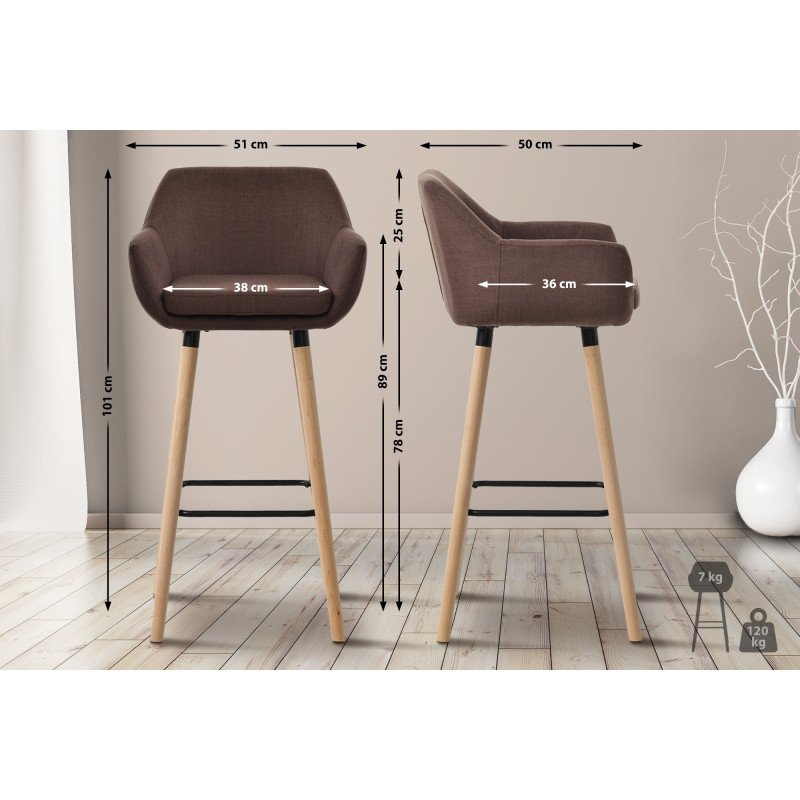 Lot de 2 tabourets de bar en tissu Grant café