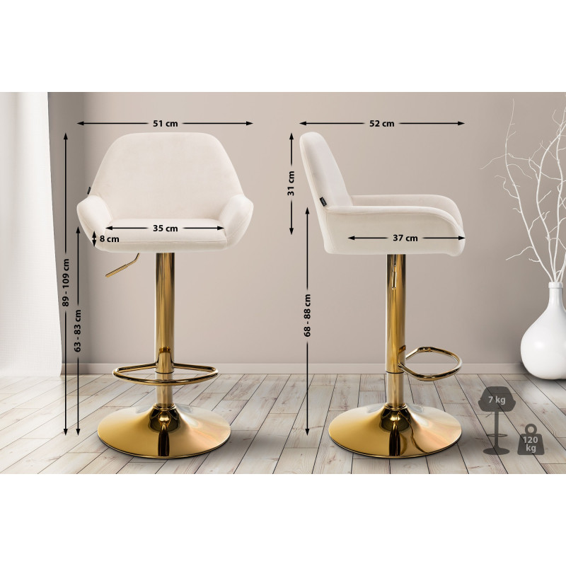 Tabouret de bar Braga en velours doré crème