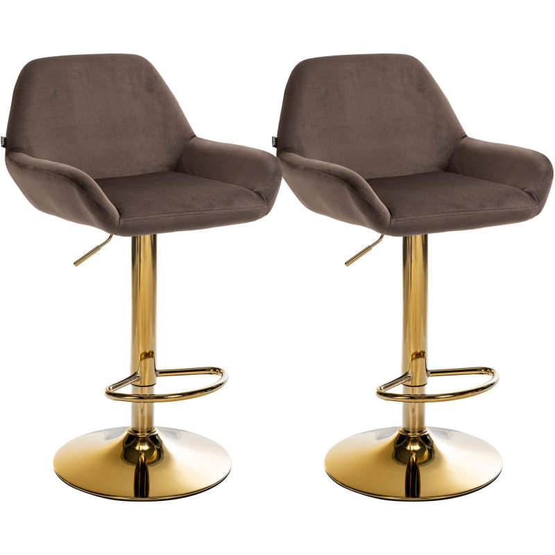 Lot de 2 tabourets de bar Braga en velours doré brun