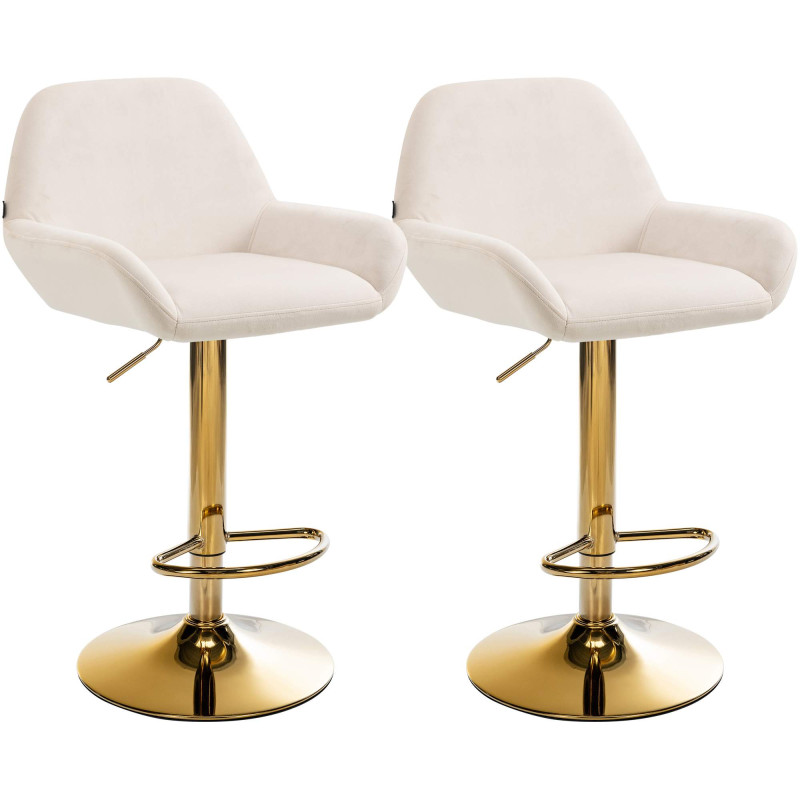 Lot de 2 tabourets de bar Braga en velours doré crème