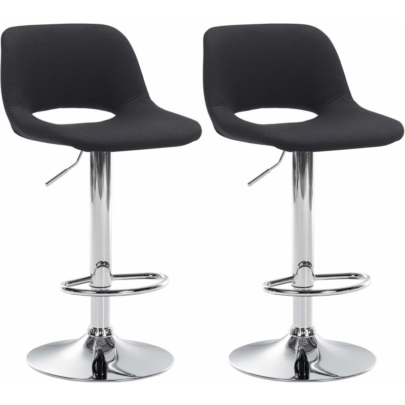 Lot de 2 tabourets de bar Camden en tissu chromé noir