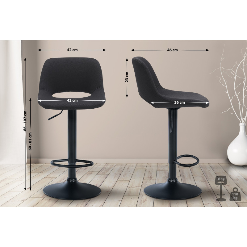 Lot de 2 tabourets de bar Camden en tissu noir