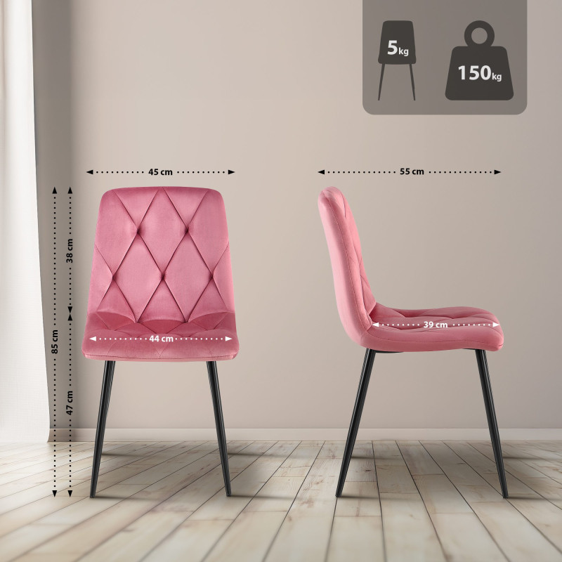 Lot de 2 chaises de salle à manger Clairton en velours rose