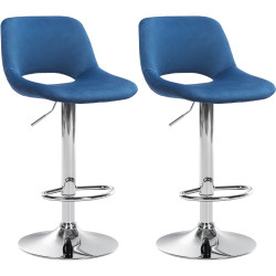 Lot de 2 tabourets de bar Camden en velours chromé bleu