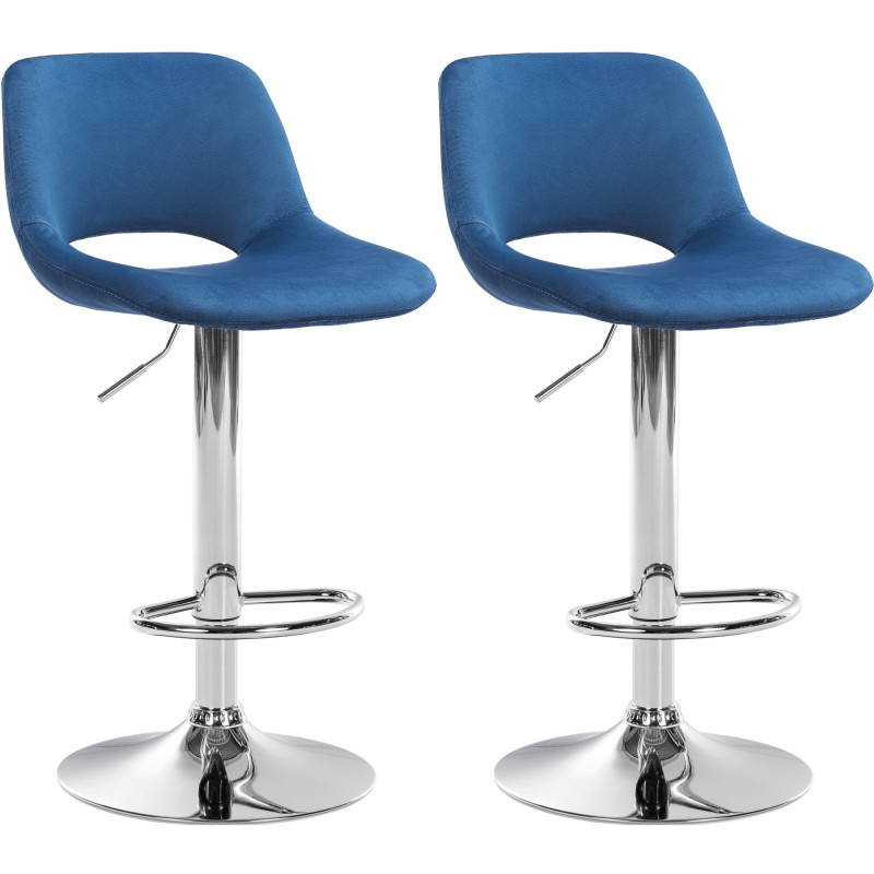 Lot de 2 tabourets de bar Camden en velours chromé bleu