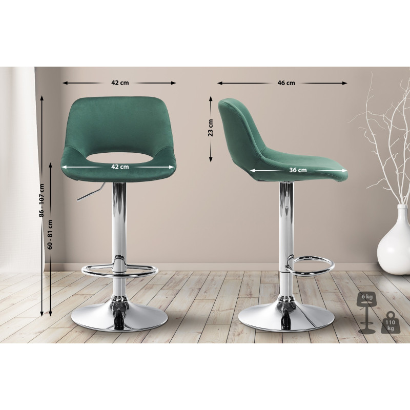 Lot de 2 tabourets de bar Camden en velours chromé vert