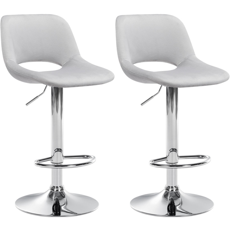 Lot de 2 tabourets de bar Camden en velours chromé gris clair