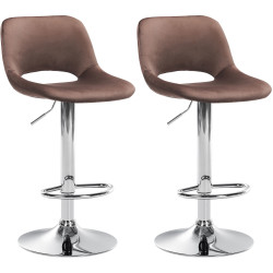 Lot de 2 tabourets de bar Camden en velours chromé brun